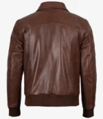 Men’s bomber style brown leather jacket with collar and front zip