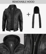 Men’s grey bomber leather jacket with removable hood