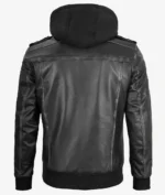 Back view Classic men’s bomber leather jacket in grey with front zip closure